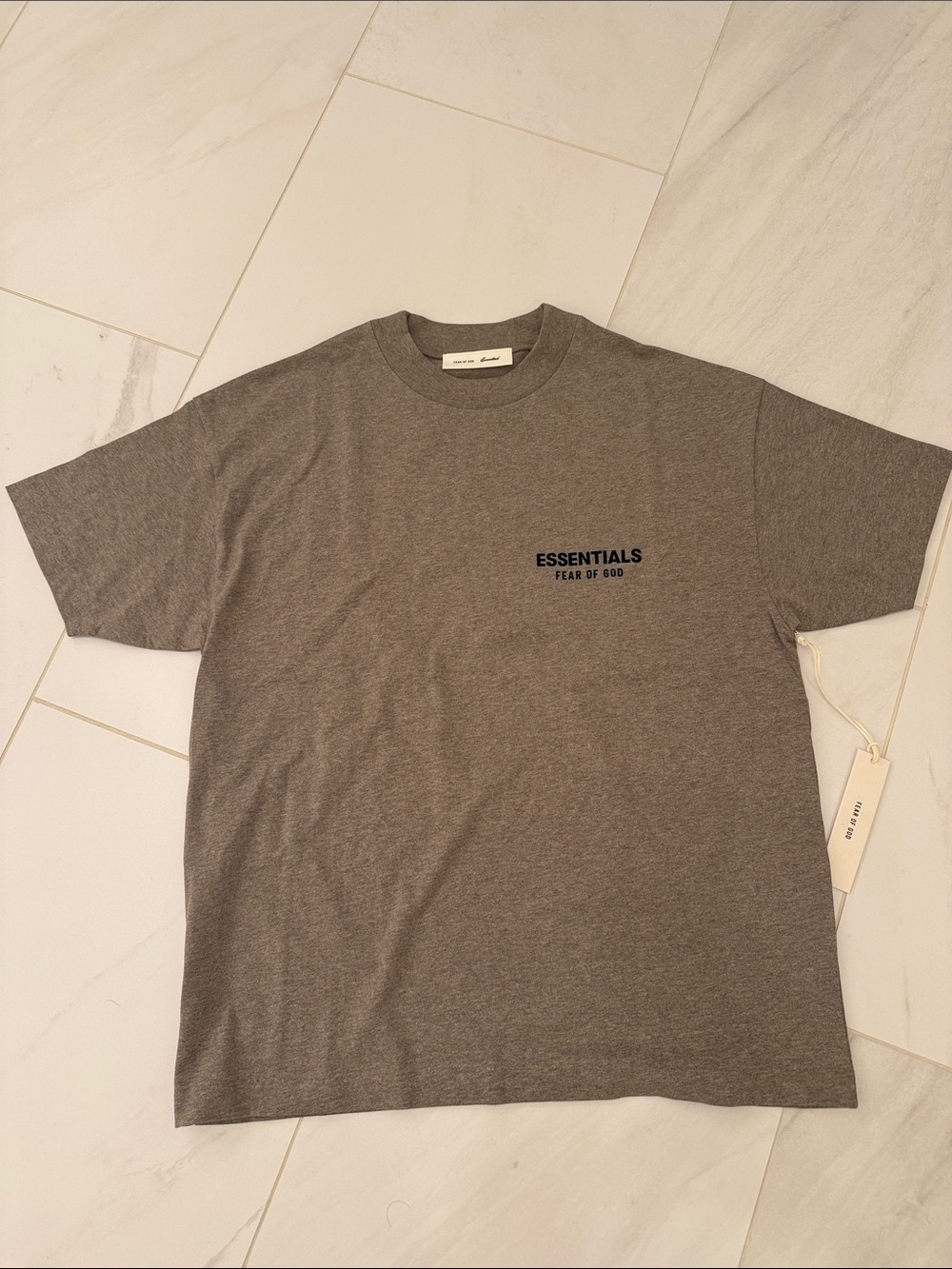 Essentials Short-Sleeve Crewneck T-Shirt in heather with Black Logo